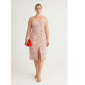 Anthropologie Slim Scalloped Midi Corset Dress 16 Red NWT